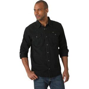 Men's Black Denim Iconic Denim Regular Fit Snap Shirt